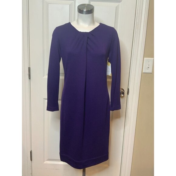 Elie Tahari Purple Wool Blend Shift Dress Gathered Neckline, Size Medium - Picture 1 of 9